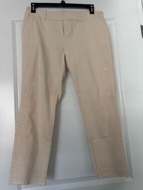 Loft Cream Women's Embroidered Straight-Leg Pants